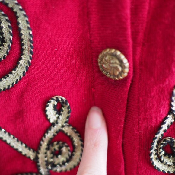 Vintage Grannycore Y2K Christmas Red Gold Detail Sweater Once Again Sz Medium - Picture 11 of 14